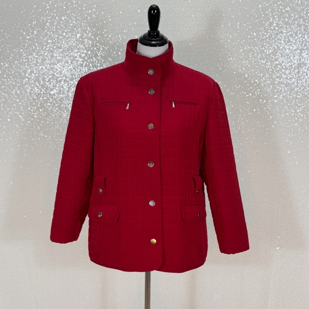 Gallery Petite Red Quilted Jacket PXL Snap Button Coat Zip Pockets Lightweight